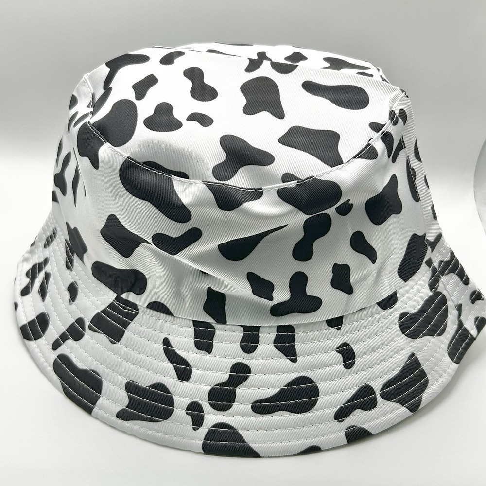 Cow Animal Print Patten Bucket Hat Cap One Size Adult Outdoors Casual White